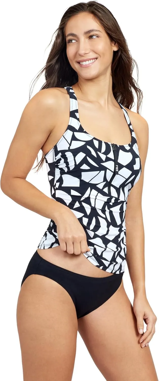 Gottex Women's Free Sport Geo Club D Cup Tankini Swim Top with Zip