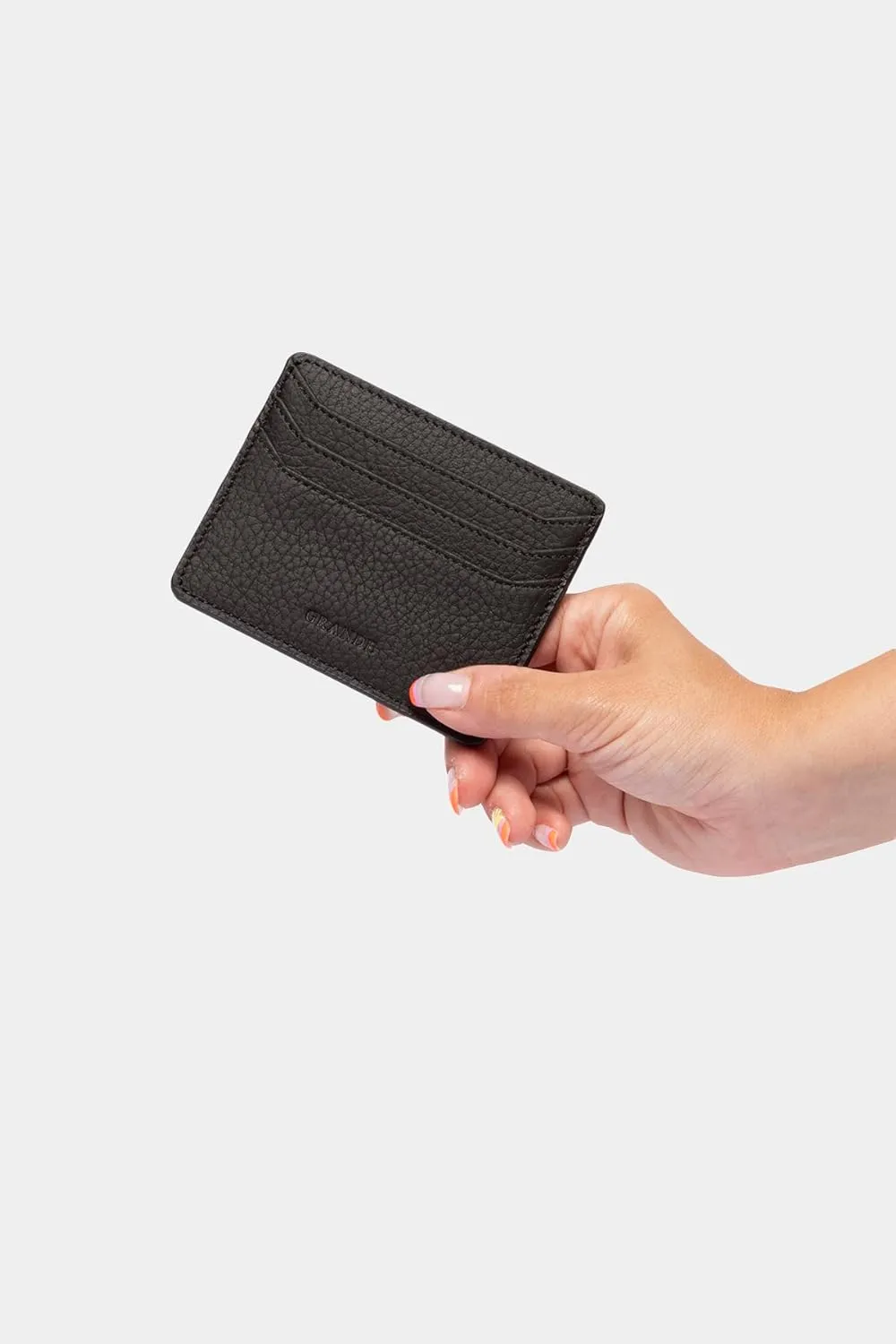grande 3633 Genuine Leather Card Holder For Women and Men Super Slim Minimalist Small Snap Wallet (Black)