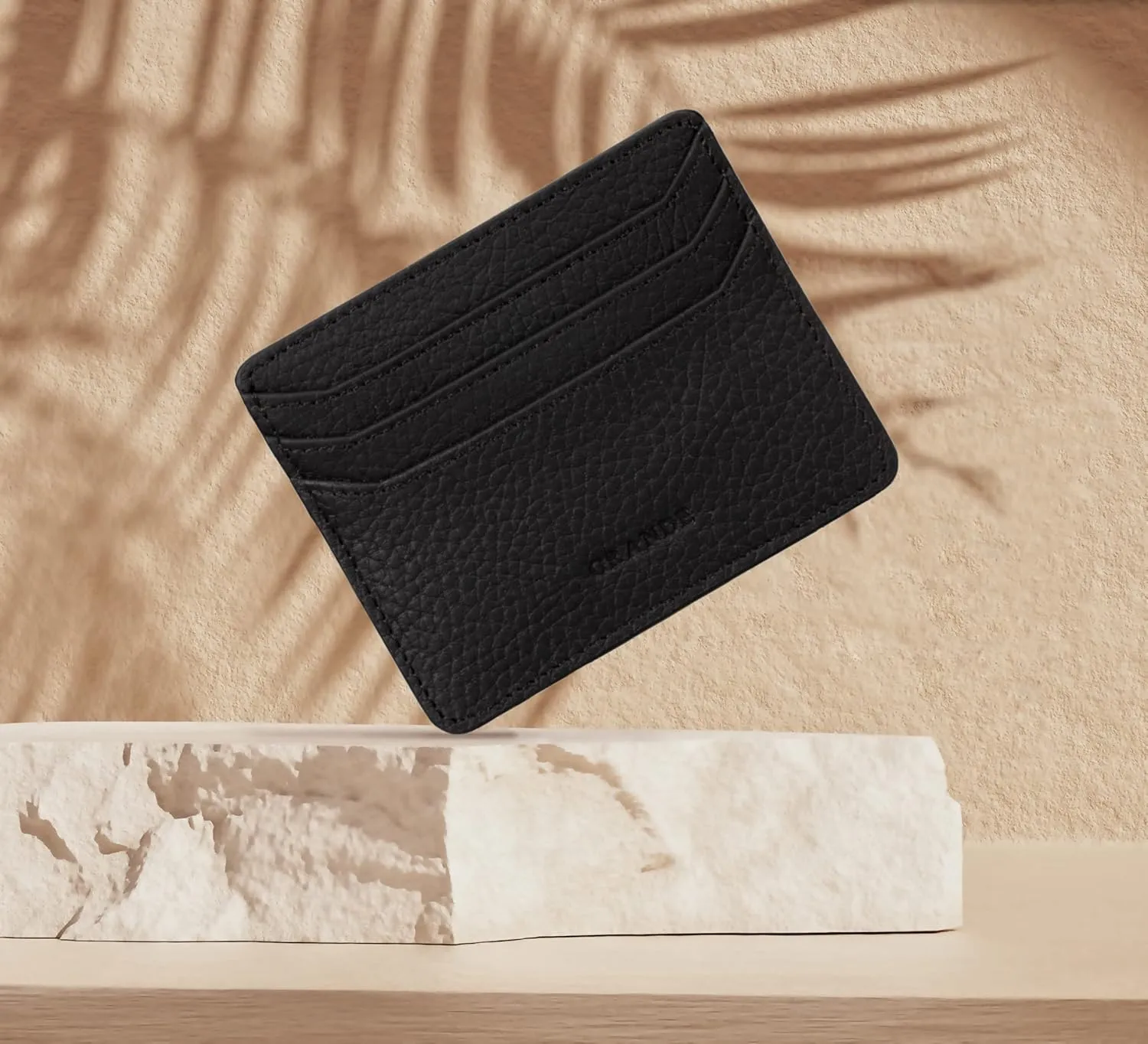 grande 3633 Genuine Leather Card Holder For Women and Men Super Slim Minimalist Small Snap Wallet (Black)