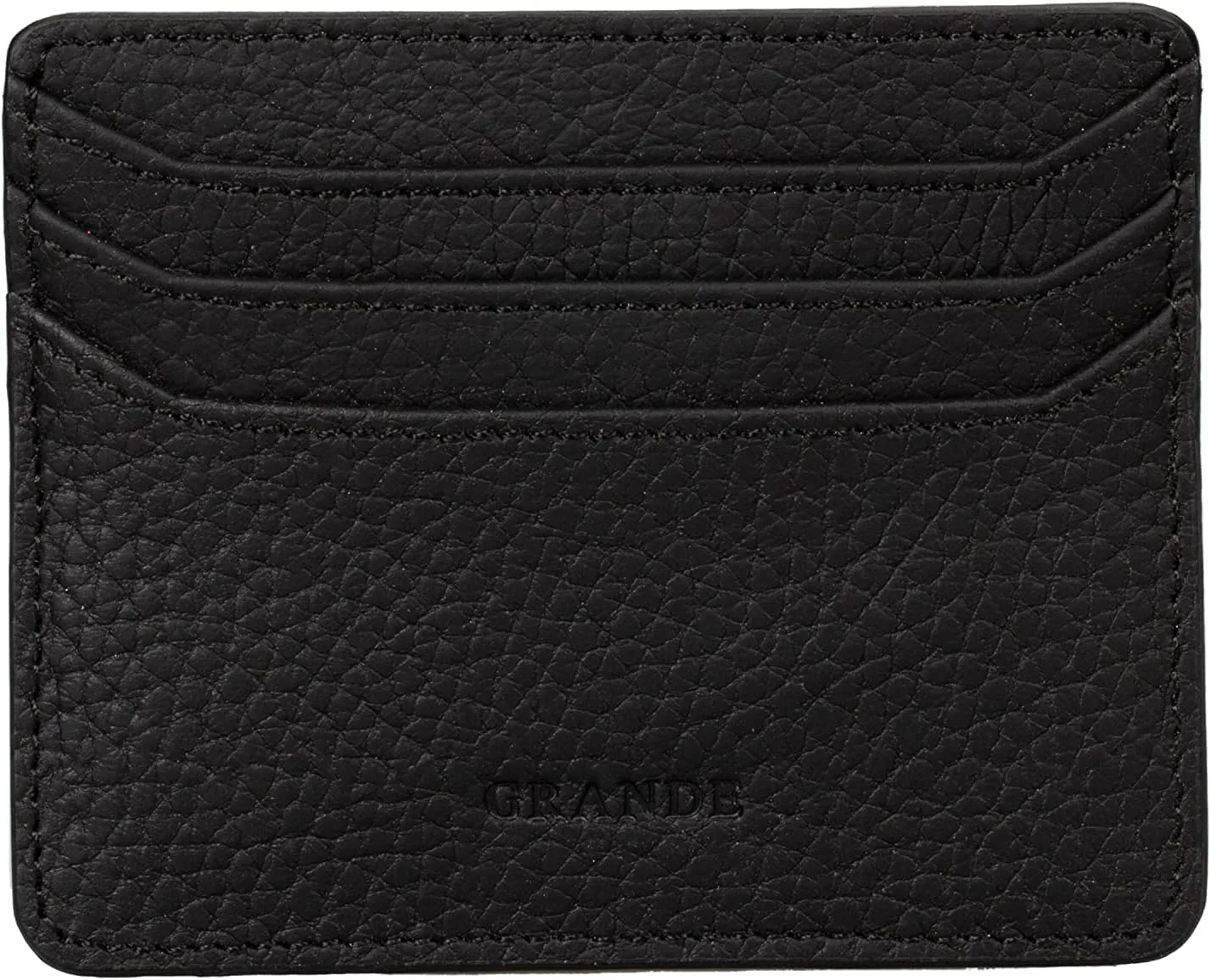 grande 3633 Genuine Leather Card Holder For Women and Men Super Slim Minimalist Small Snap Wallet (Black)