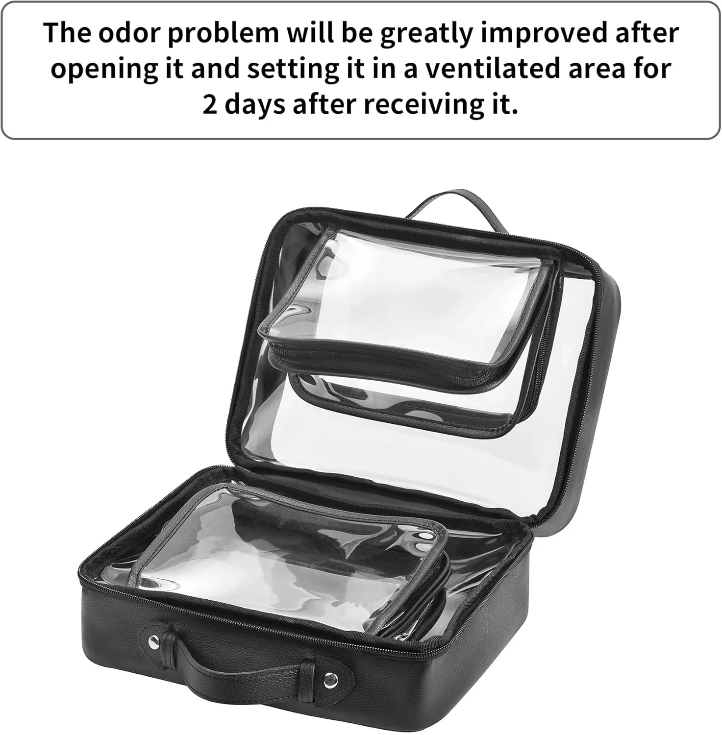 GRANNY SAYS TSA Approved Toiletry Bag, Clear Makeup Bag, Travel Toiletry Bag for Women, Leather Travel Cosmetic Bag, Portable PVC Waterproof Bag, Large Makeup Organizer, Black