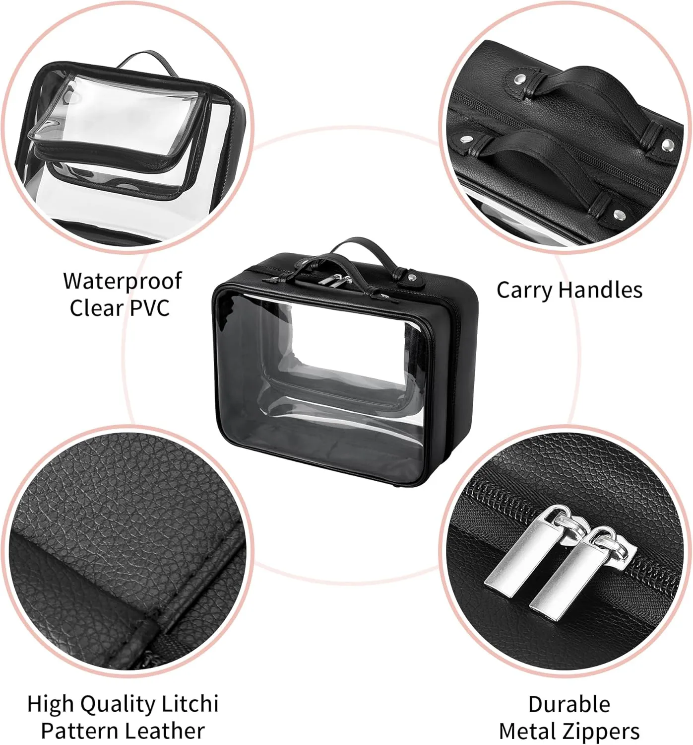 GRANNY SAYS TSA Approved Toiletry Bag, Clear Makeup Bag, Travel Toiletry Bag for Women, Leather Travel Cosmetic Bag, Portable PVC Waterproof Bag, Large Makeup Organizer, Black