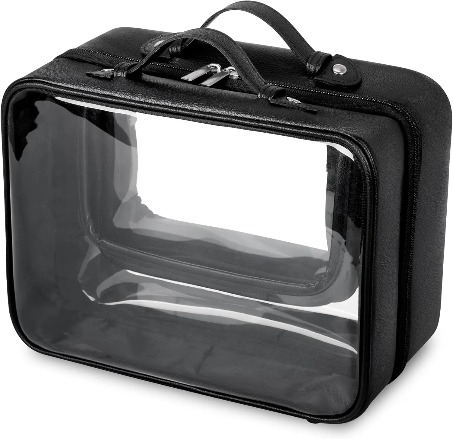 GRANNY SAYS TSA Approved Toiletry Bag, Clear Makeup Bag, Travel Toiletry Bag for Women, Leather Travel Cosmetic Bag, Portable PVC Waterproof Bag, Large Makeup Organizer, Black