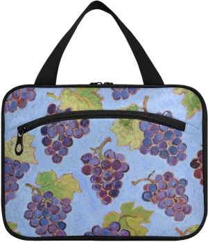 Grape Fruit Blue Art Painting hanging mens travel toiletry bag with hook, designer foldable toiletry bag for travel must cruises kit de para mujer L