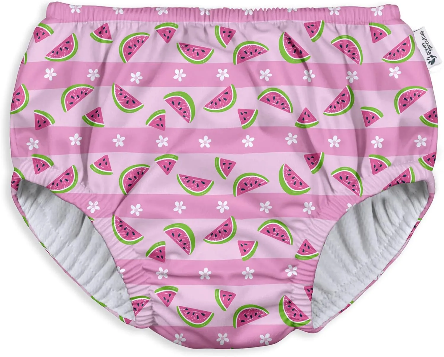 green sprouts Pull-up Reusable Absorbent Swimsuit Diaper-Light Pink Watermelon Stripe-3T
