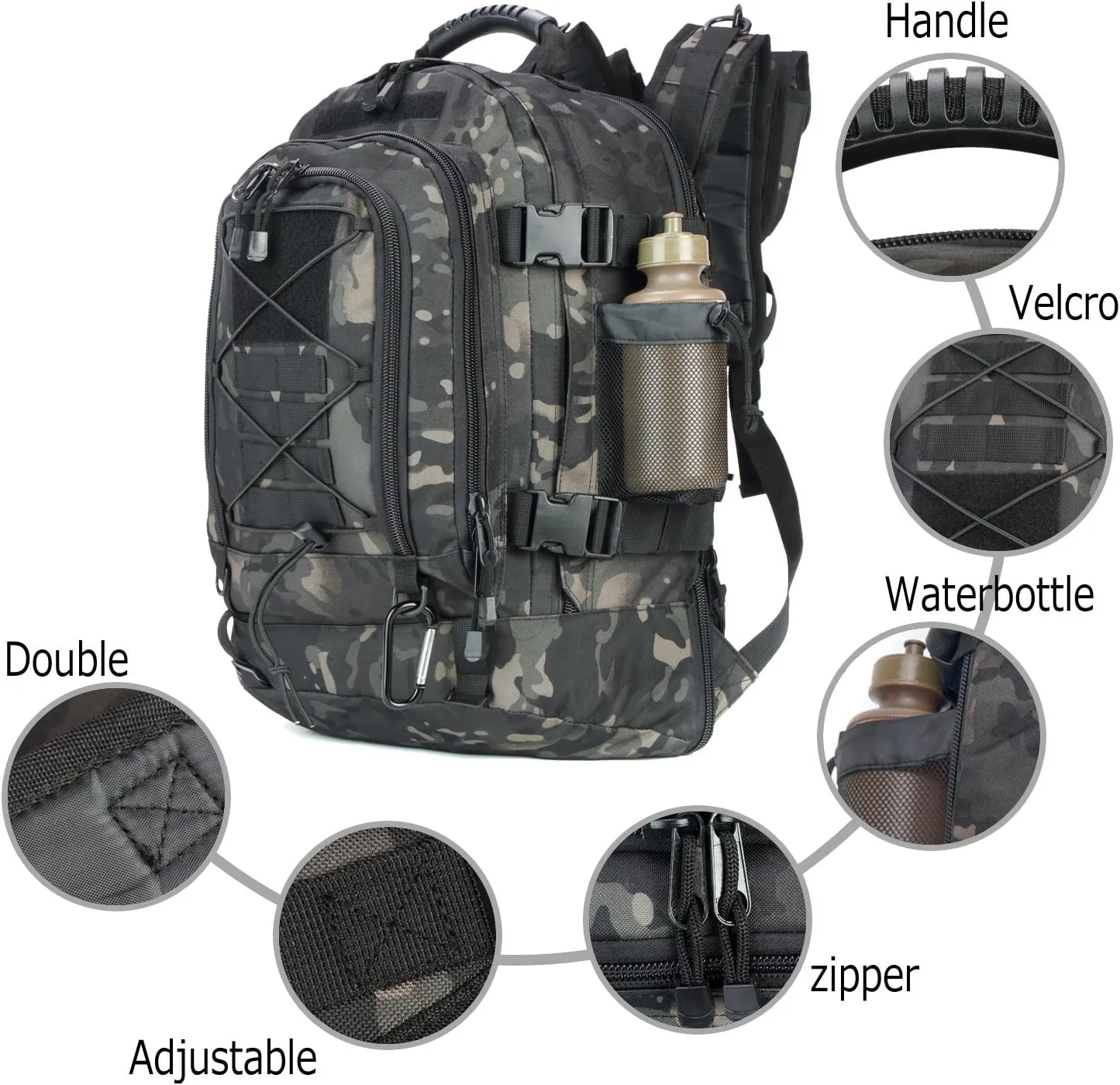 Greencity 3 Day Tactical Backpack Large Capacity Army Molle Bag Expandable Hiking Camping Hunting