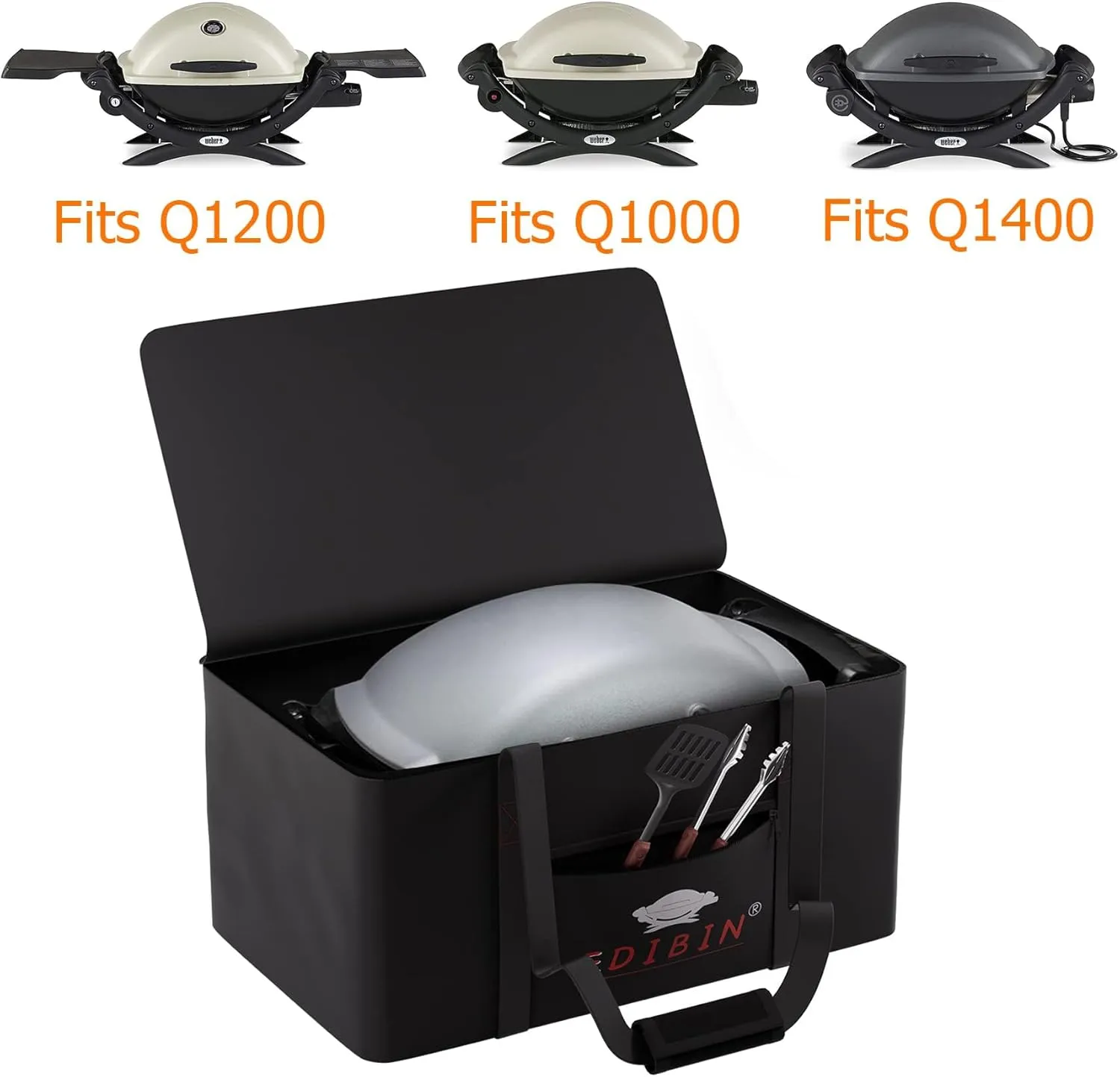 Grill Carry Bag Compatible with Weber Q1000 Q1200 Liquid Propane Grill,Carry Bag Fit for Weber Q1400 Electric Grill, 600D Heavy Duty Weather Resistant
