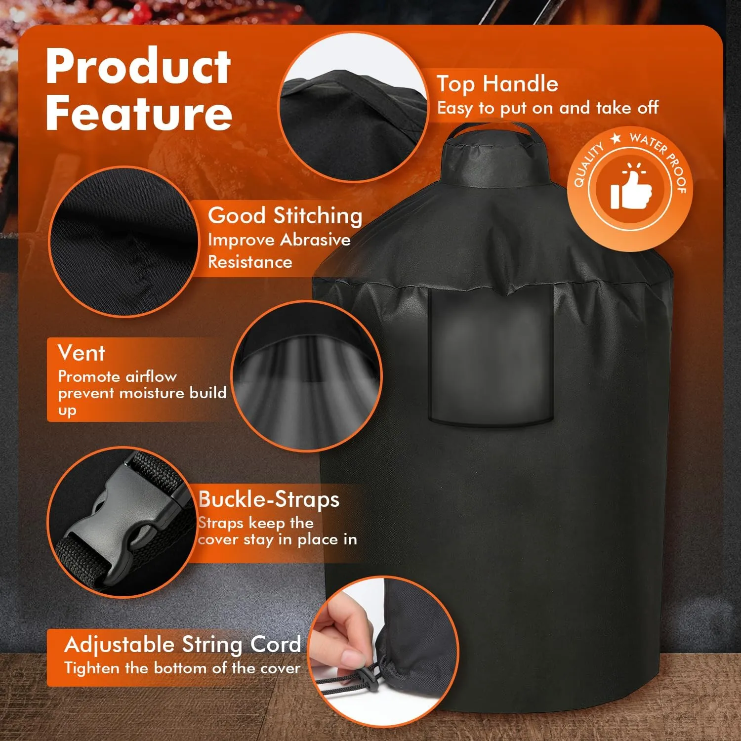Grill Cover for Large Green Egg, Outdoor Cover with Durable & Water Resistant Fabric Premium Ceramic Grill Cover (Black, X-Large)