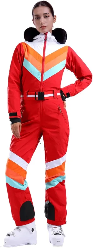 GSOU SNOW Ski Suit Women Snowsuit One Piece Snowboarding Waterproof Windproof Jumpsuit for Outdoor Sports