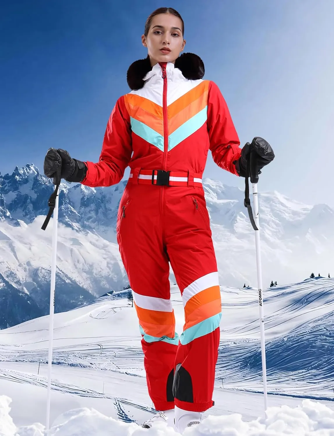 GSOU SNOW Ski Suit Women Snowsuit One Piece Snowboarding Waterproof Windproof Jumpsuit for Outdoor Sports