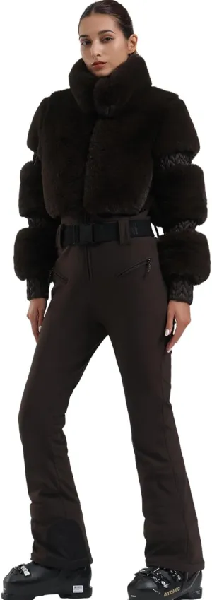 GSOU SNOW Women Ski Suit One Piece Snowsuit Snowboard Faux Fur Collar Slim Jumpsuit Jacket Insulated Windproof Outdoor Winter