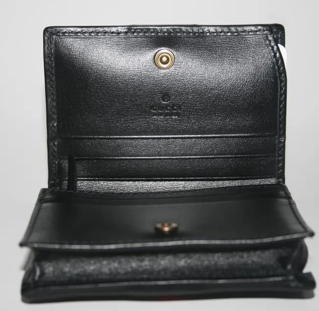 Gucci GG Marmont Web Quilted Card Case Wallet in Black