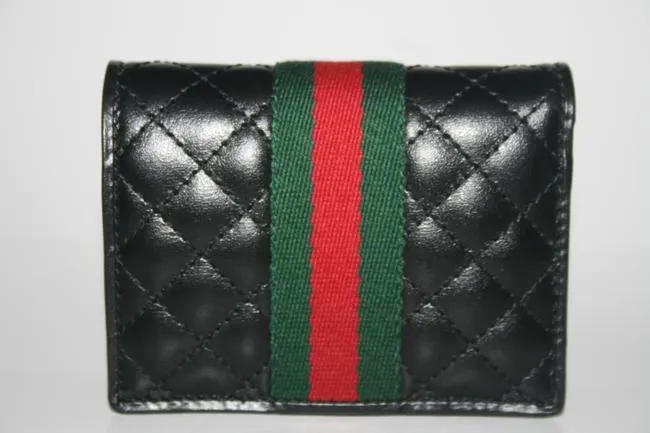 Gucci GG Marmont Web Quilted Card Case Wallet in Black