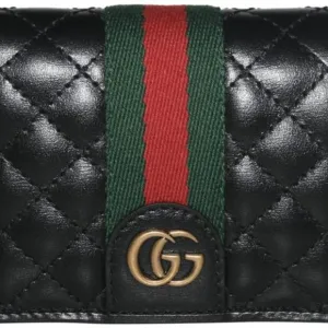 Gucci GG Marmont Web Quilted Card Case Wallet in Black