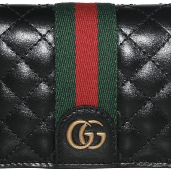 Gucci GG Marmont Web Quilted Card Case Wallet in Black