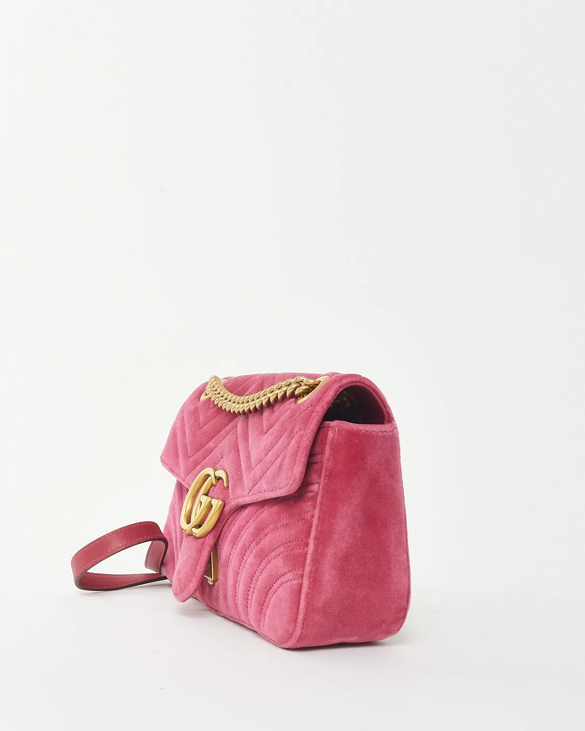 Gucci Pink Matelassé Velvet Small GG Marmont Shoulder Bag