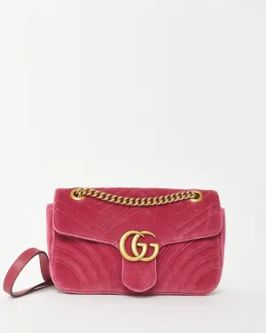 Gucci Pink Matelassé Velvet Small GG Marmont Shoulder Bag