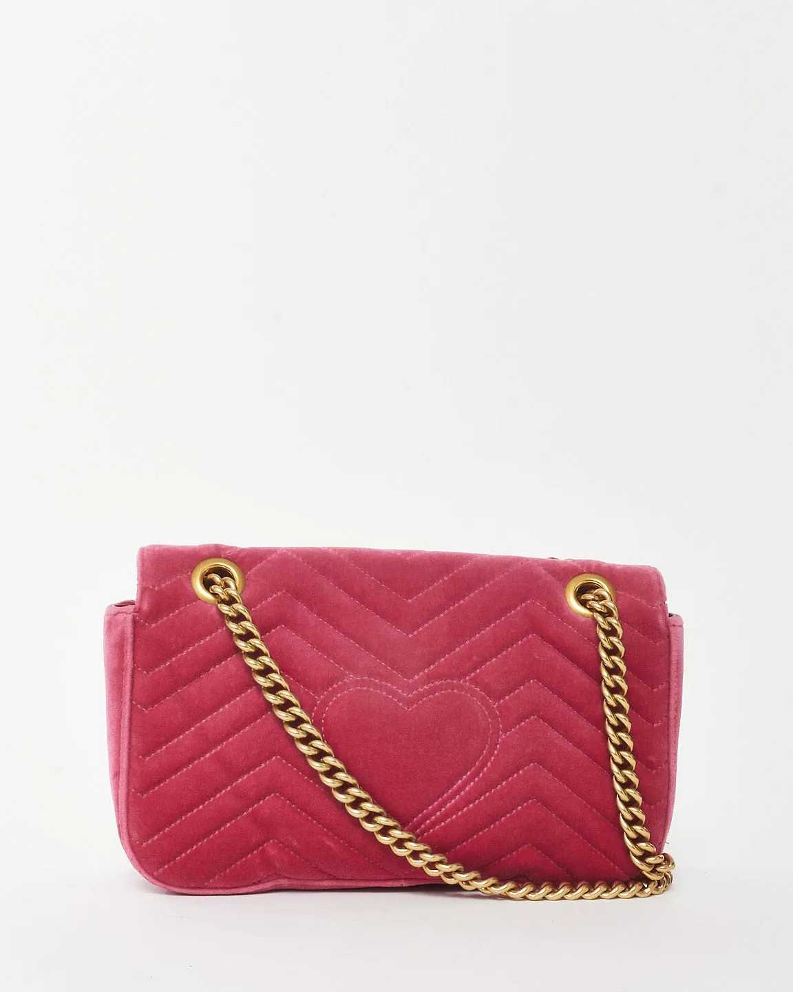 Gucci Pink Matelassé Velvet Small GG Marmont Shoulder Bag