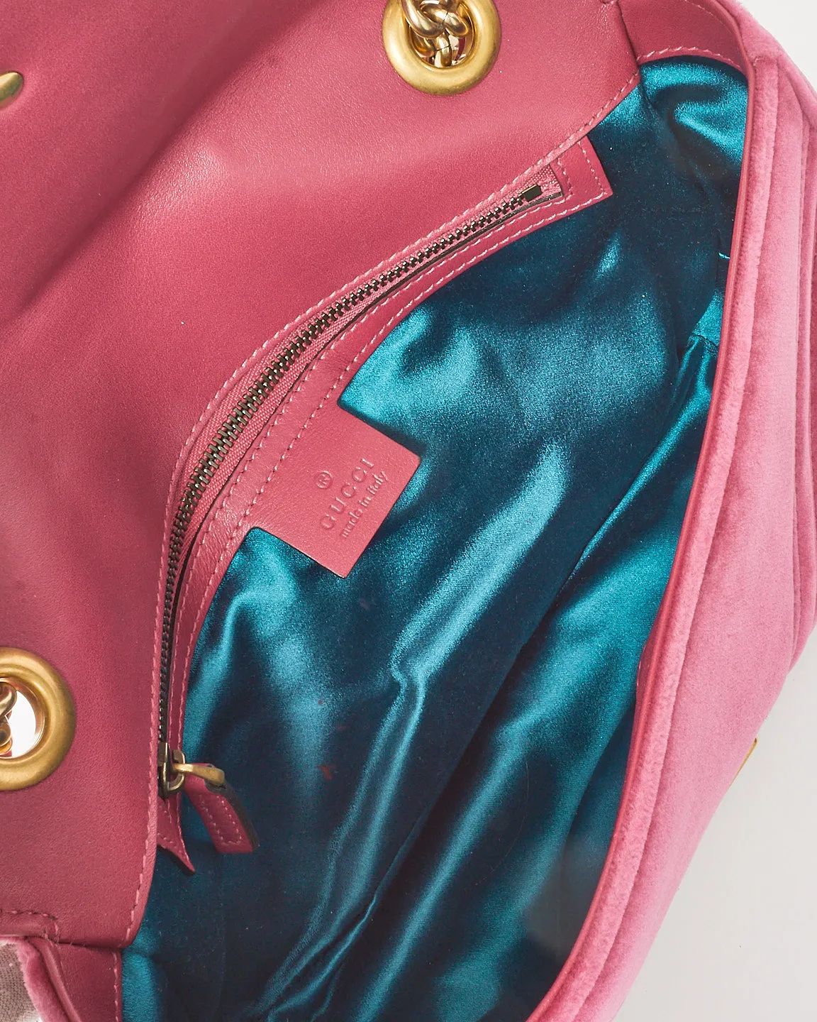Gucci Pink Matelassé Velvet Small GG Marmont Shoulder Bag