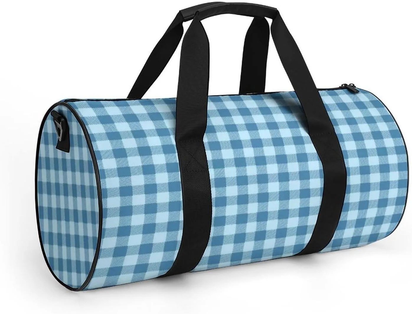 Gym Bag for Men Women Lightweight Sports Duffle Bag with Multiple Compartments Cylindrical Gym Bag for Fitness Travel And Outdoor Activities Ater Resistant Yoga Bag Training Bag Blue Gingham