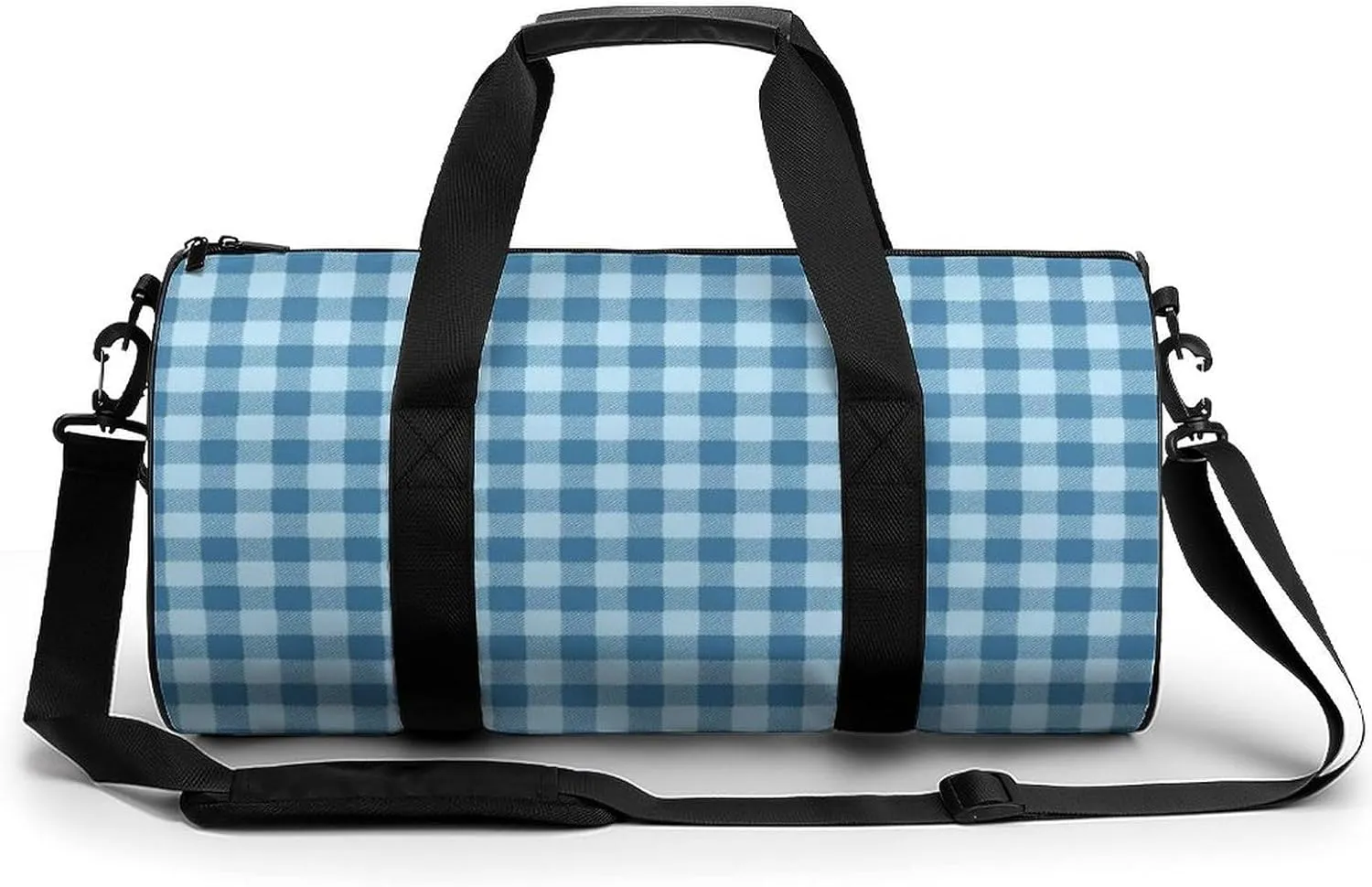 Gym Bag for Men Women Lightweight Sports Duffle Bag with Multiple Compartments Cylindrical Gym Bag for Fitness Travel And Outdoor Activities Ater Resistant Yoga Bag Training Bag Blue Gingham