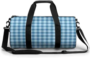 Gym Bag for Men Women Lightweight Sports Duffle Bag with Multiple Compartments Cylindrical Gym Bag for Fitness Travel And Outdoor Activities Ater Resistant Yoga Bag Training Bag Blue Gingham