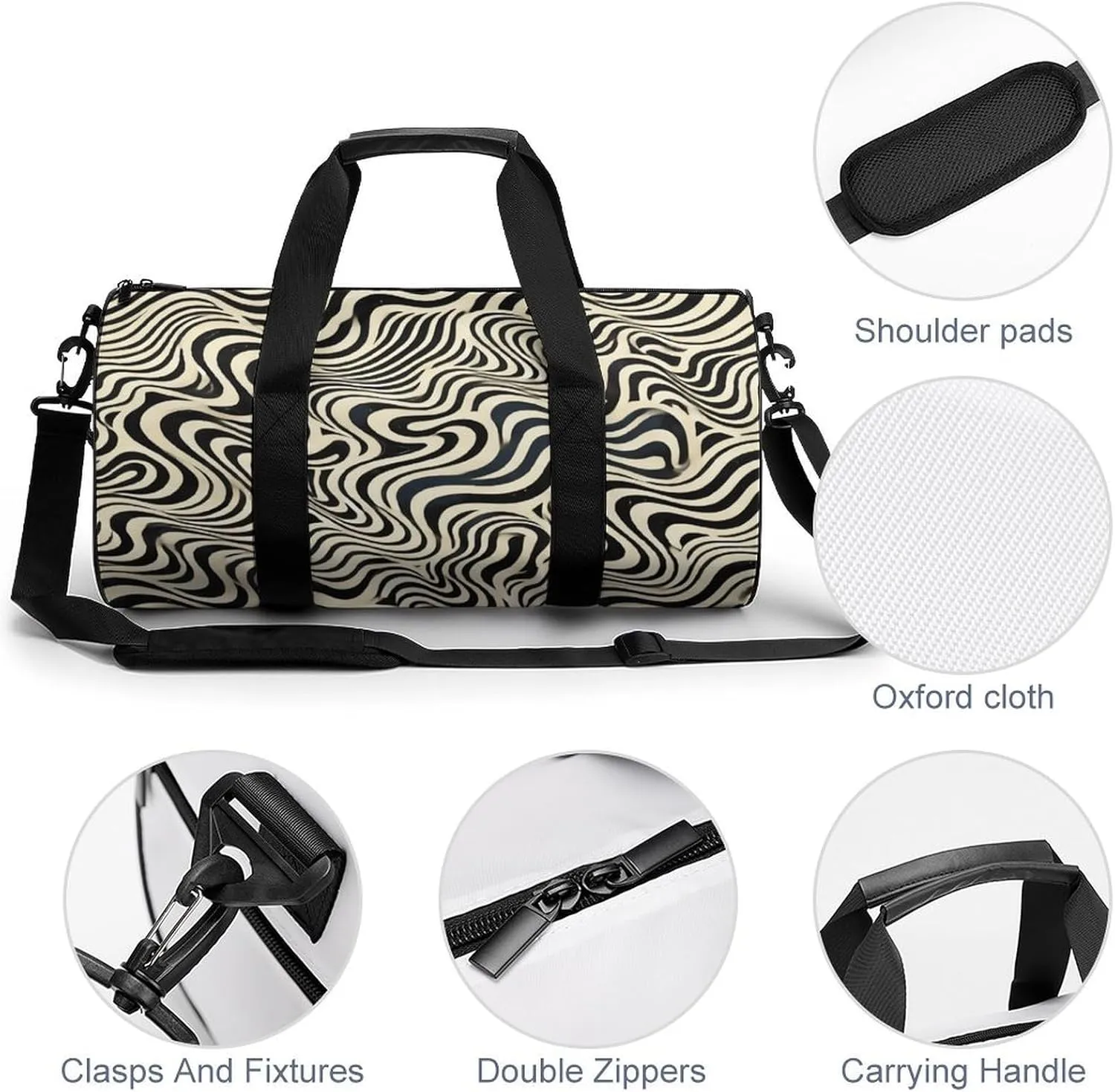 Gym Bag for Men Women Lightweight Sports Duffle Bag with Multiple Compartments Cylindrical Gym Bag for Fitness Travel And Outdoor Activities Ater Resistant Yoga Bag Training Bag Wavy Illusions