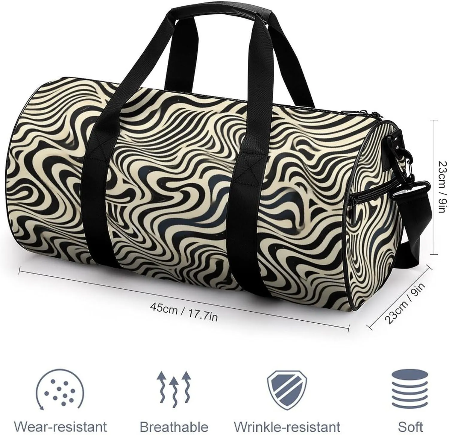 Gym Bag for Men Women Lightweight Sports Duffle Bag with Multiple Compartments Cylindrical Gym Bag for Fitness Travel And Outdoor Activities Ater Resistant Yoga Bag Training Bag Wavy Illusions