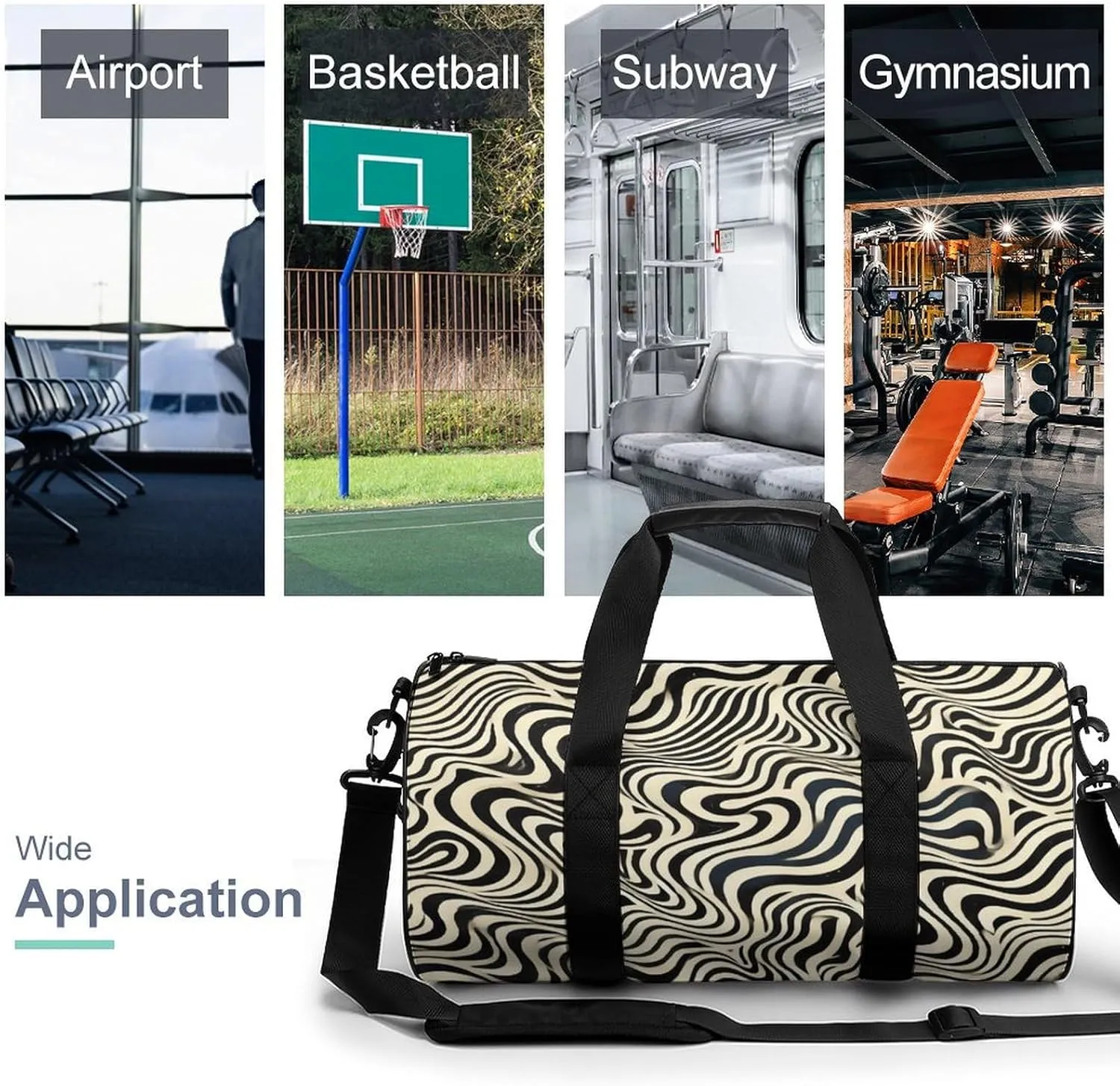 Gym Bag for Men Women Lightweight Sports Duffle Bag with Multiple Compartments Cylindrical Gym Bag for Fitness Travel And Outdoor Activities Ater Resistant Yoga Bag Training Bag Wavy Illusions