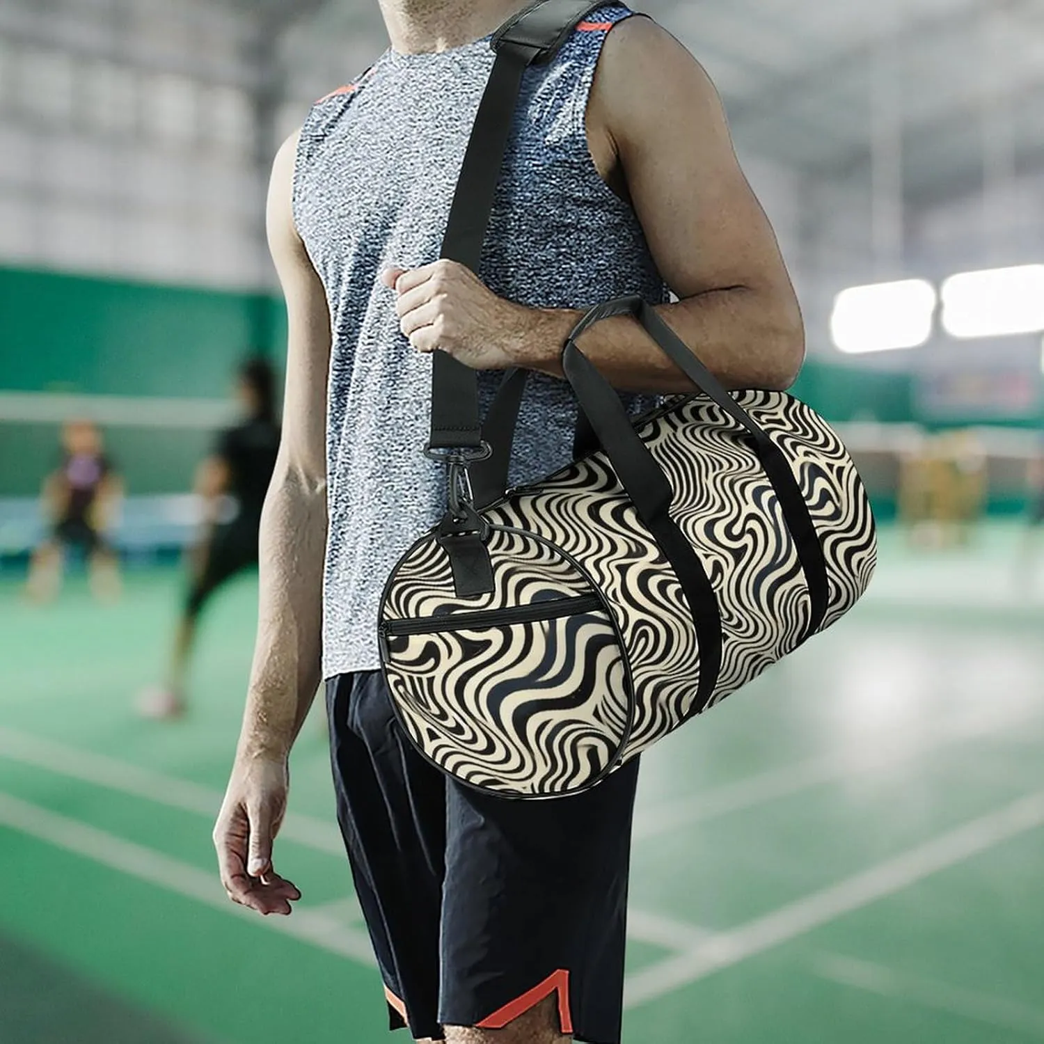 Gym Bag for Men Women Lightweight Sports Duffle Bag with Multiple Compartments Cylindrical Gym Bag for Fitness Travel And Outdoor Activities Ater Resistant Yoga Bag Training Bag Wavy Illusions