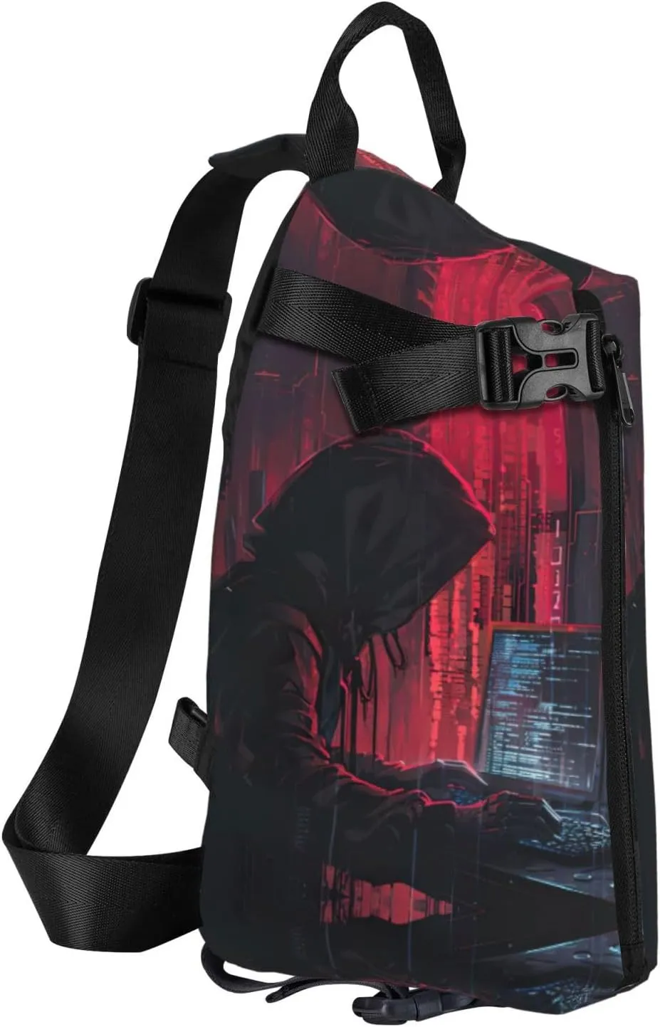 Hacker Attack Print Crossbody Backpack Casual Sling Bag Travel Lightweight, Adjustable Cross Bag