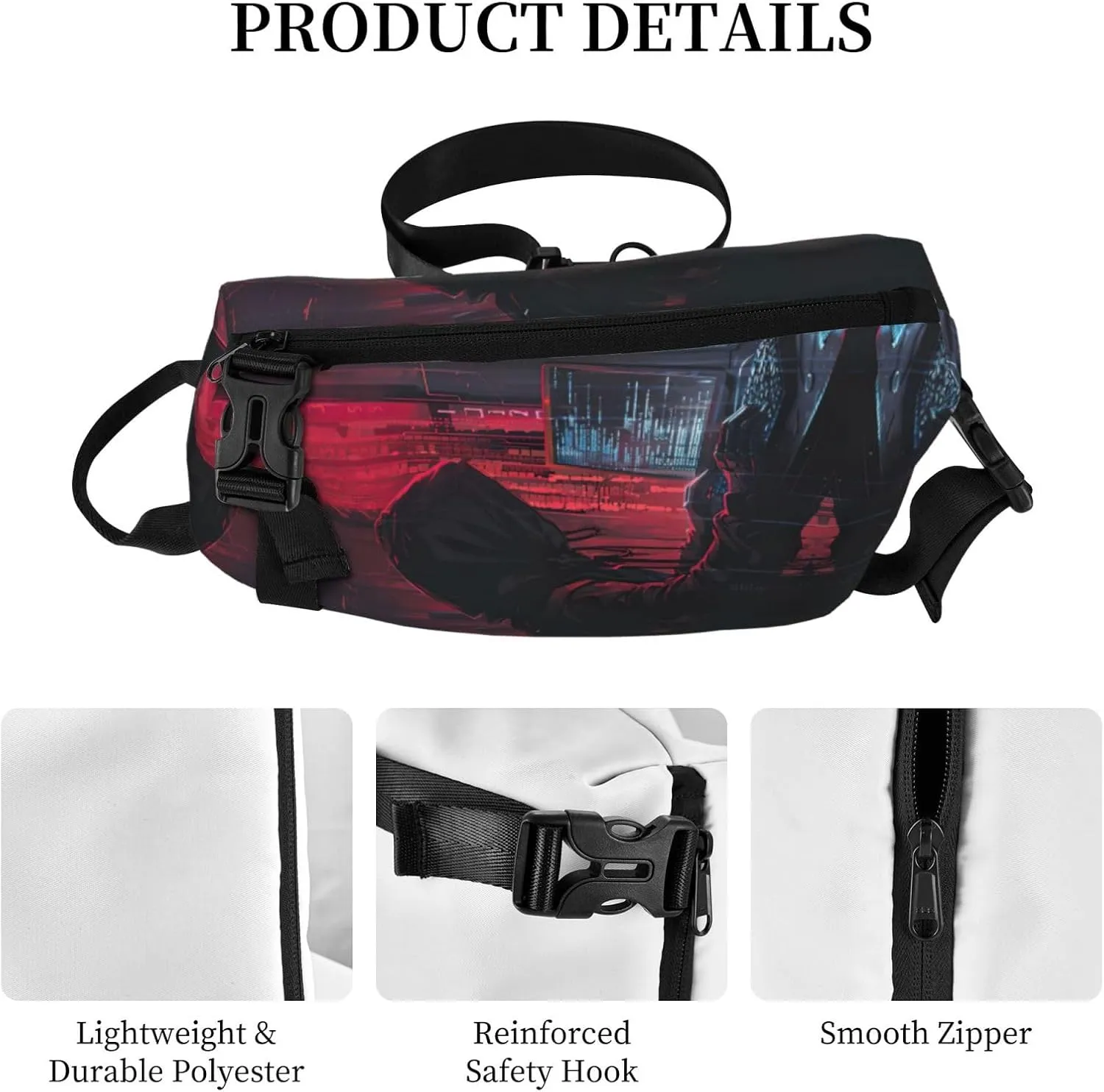 Hacker Attack Print Crossbody Backpack Casual Sling Bag Travel Lightweight, Adjustable Cross Bag
