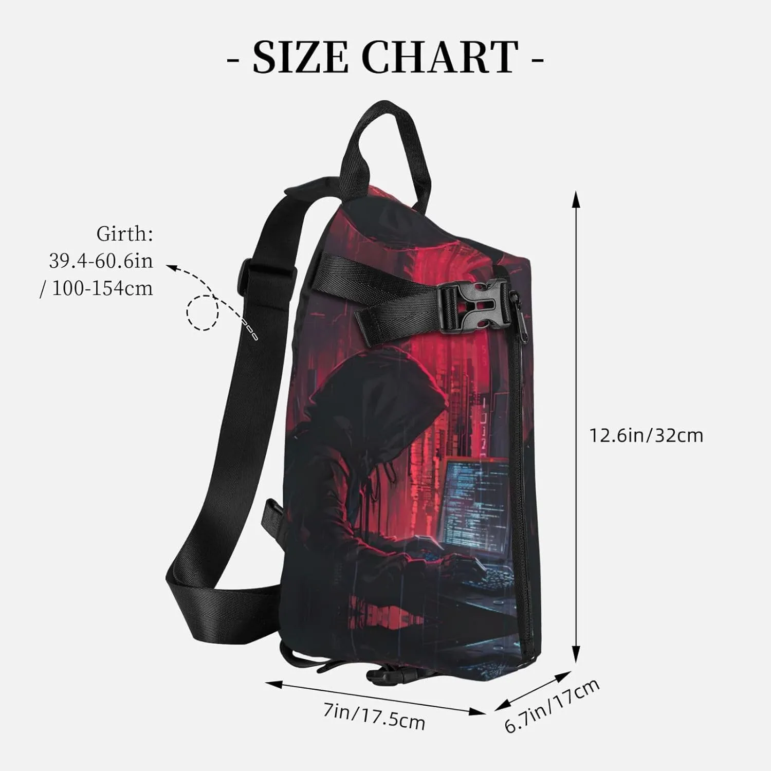 Hacker Attack Print Crossbody Backpack Casual Sling Bag Travel Lightweight, Adjustable Cross Bag