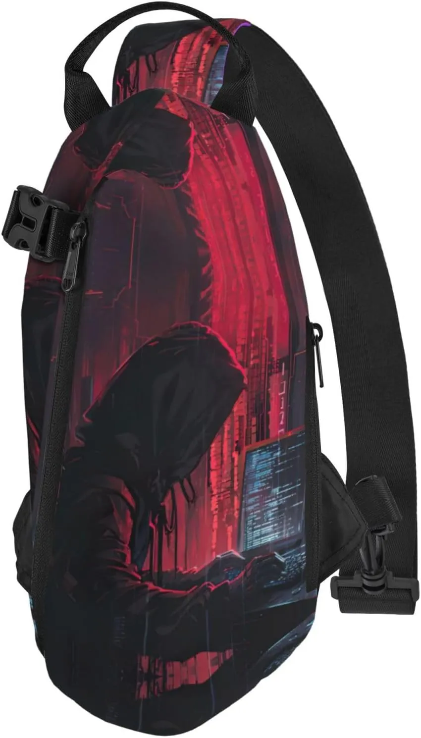 Hacker Attack Print Crossbody Backpack Casual Sling Bag Travel Lightweight, Adjustable Cross Bag