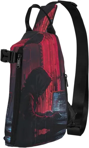 Hacker Attack Print Crossbody Backpack Casual Sling Bag Travel Lightweight, Adjustable Cross Bag