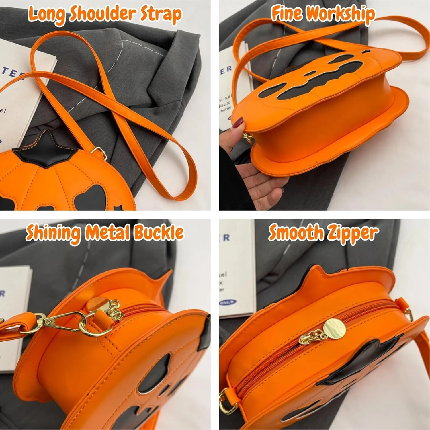 Halloween Candy Bag Pumpkin Crossbody Bag Purse Novelty Kawaii Cute Shoulder Bag Funny Devil Handbag (Orange-Black (Happy))