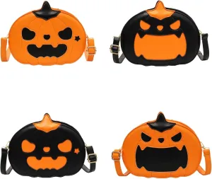 Halloween Candy Bag Pumpkin Crossbody Bag Purse Novelty Kawaii Cute Shoulder Bag Funny Devil Handbag (Orange-Black (Happy))