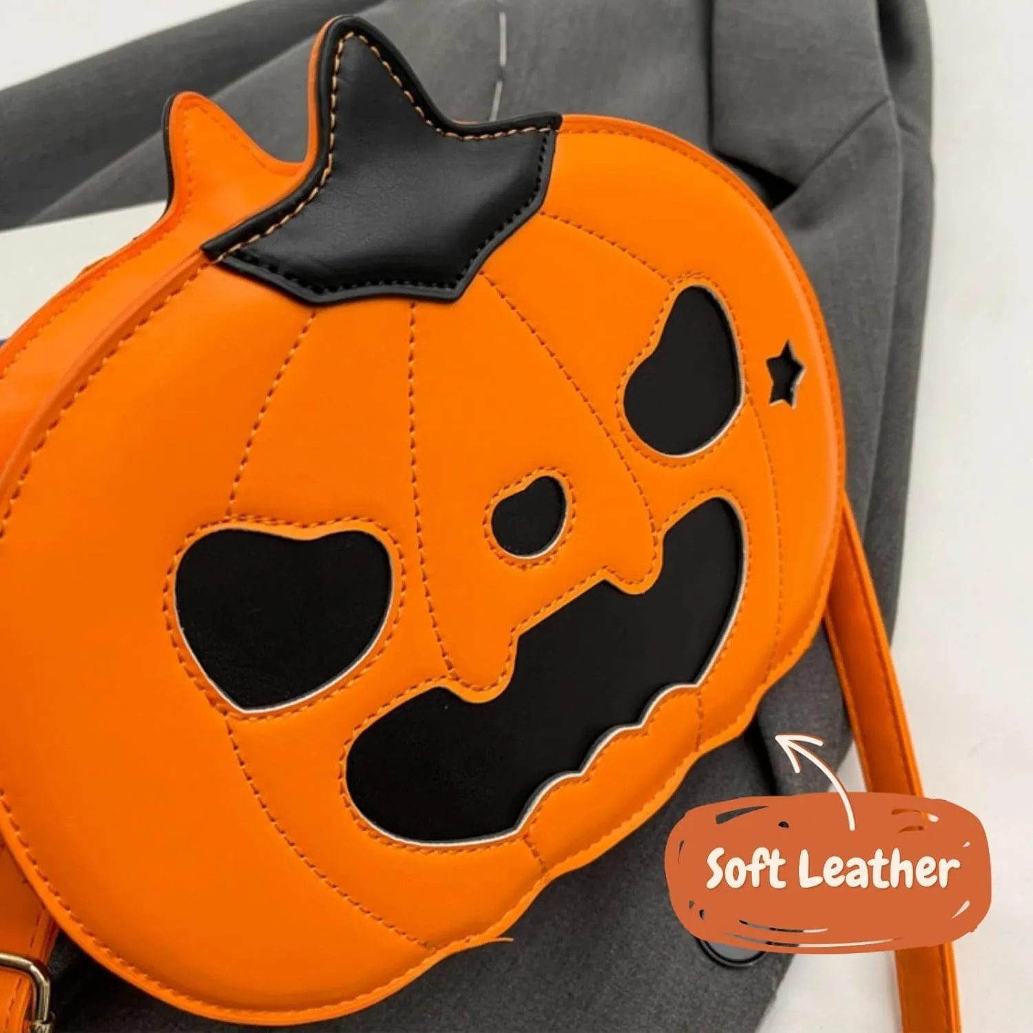 Halloween Candy Bag Pumpkin Crossbody Bag Purse Novelty Kawaii Cute Shoulder Bag Funny Devil Handbag (Orange-Black (Happy))
