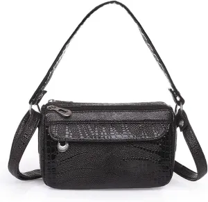 Handbags Fashion Stone Pattern Glossy PU Leather Shoulder Bag for Women - Stylish Small Crossbody Purse(Black)