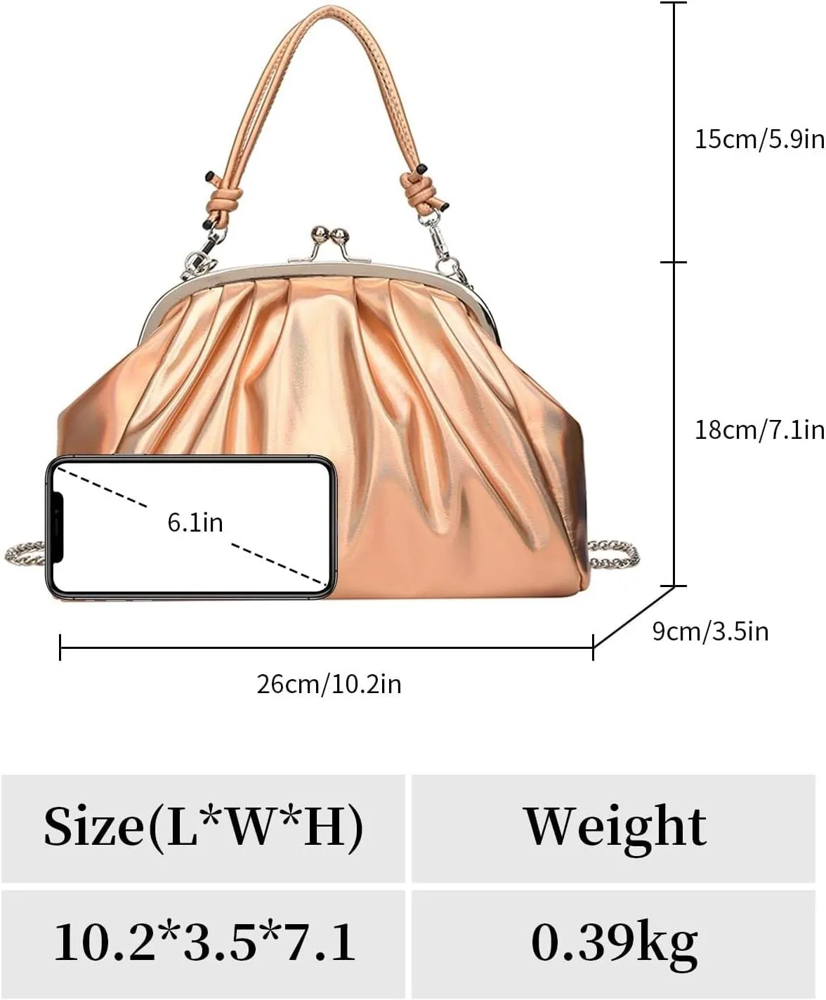 Handbags Shiny Patent Leather Evening Bag Pleated Clutch Purses Top Handle Satchel with Detachable Chain Well made