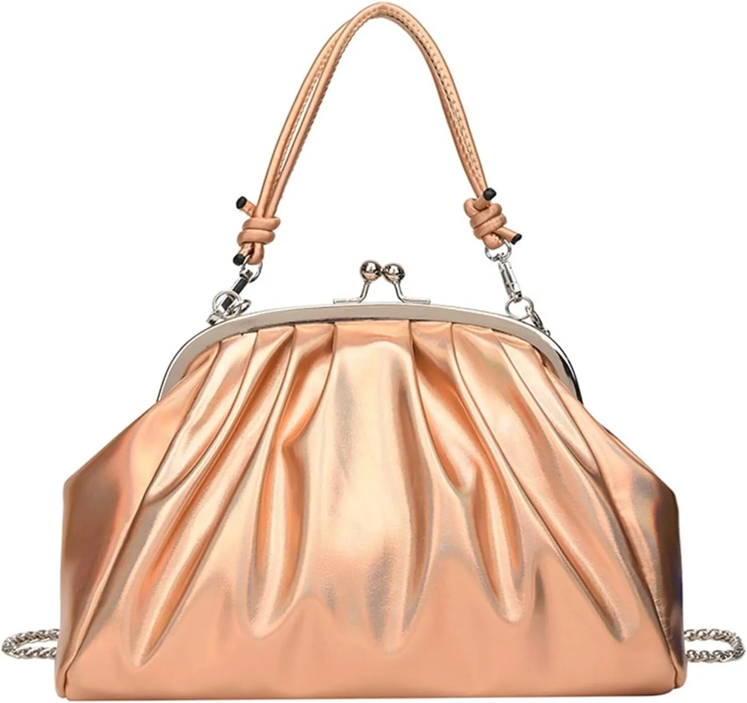 Handbags Shiny Patent Leather Evening Bag Pleated Clutch Purses Top Handle Satchel with Detachable Chain Well made