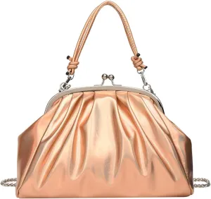 Handbags Shiny Patent Leather Evening Bag Pleated Clutch Purses Top Handle Satchel with Detachable Chain Well made