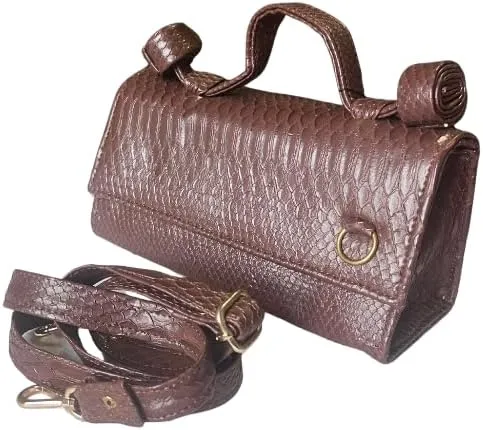 Handmade Brown Snakeskin Leather Mini Handbag – Small Crossbody Purse with Top Handle & Detachable Strap – Unique Luxury Shoulder Bag for Women