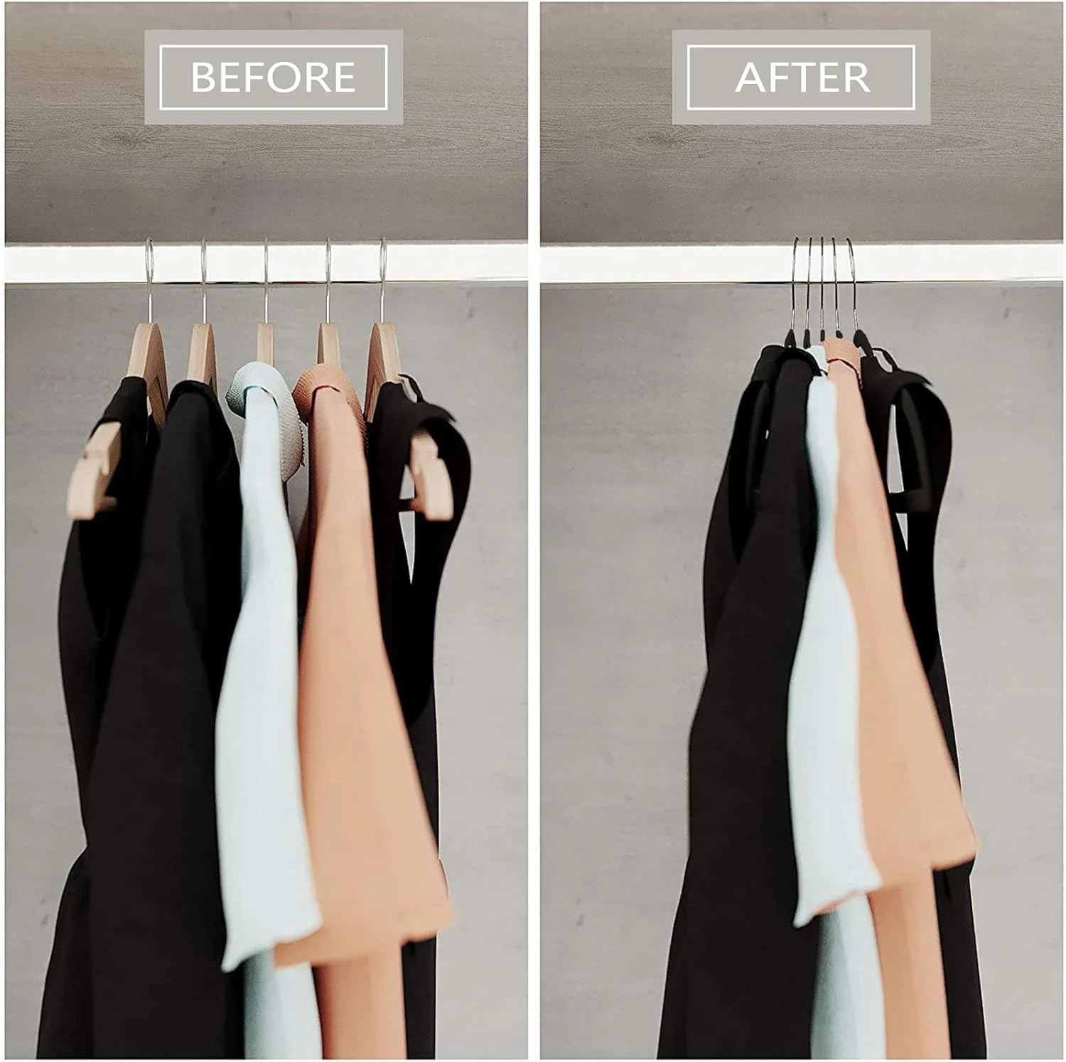 Hangers 50 Pack,Ultra-Thin Plastic Clothes Hangers (17.7 Inch) - Space-Saving Slim Hangers with Non-Slip Grooves for Wardrobe, Closet & Dorm Organization(Black)