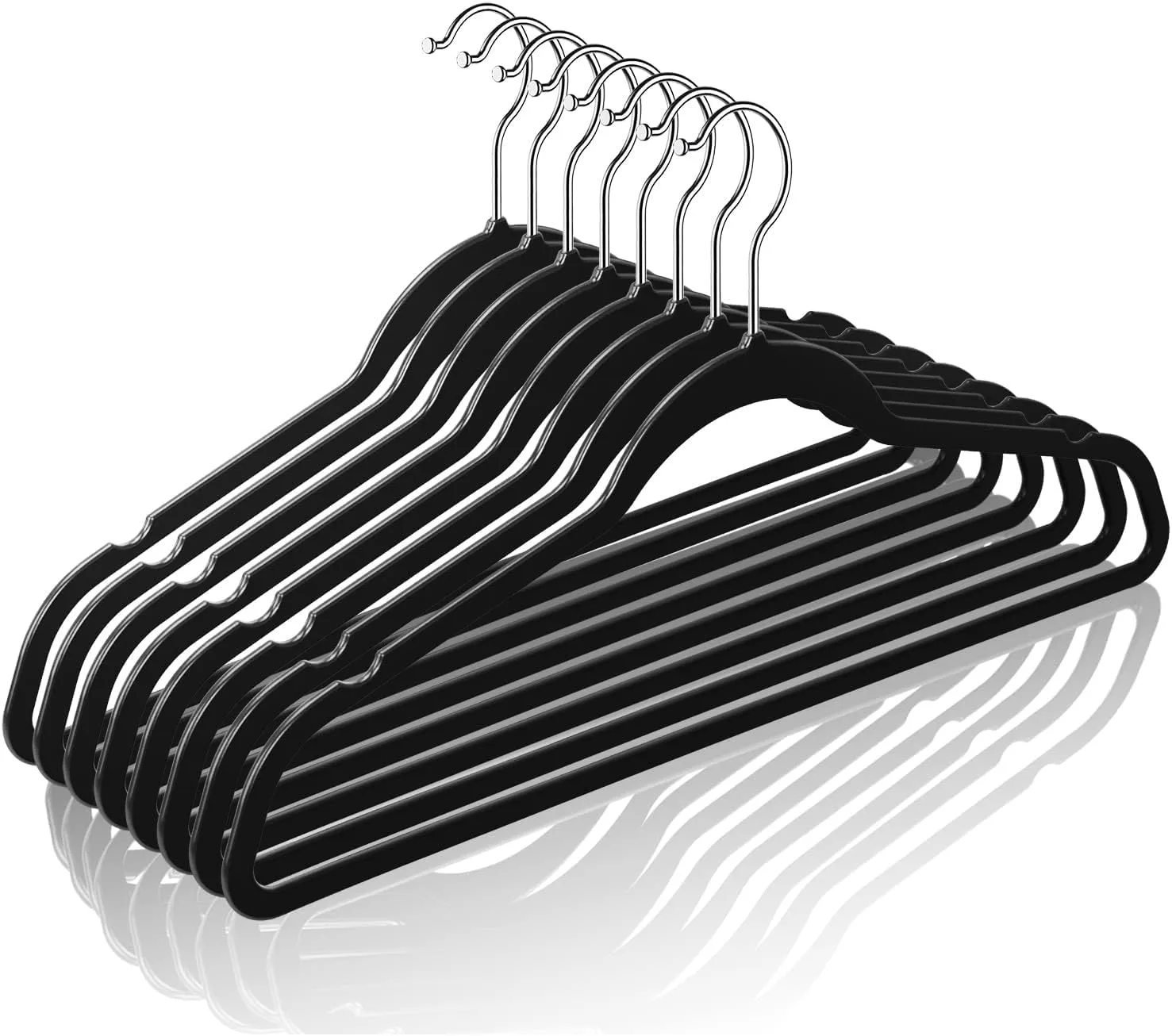 Hangers 50 Pack,Ultra-Thin Plastic Clothes Hangers (17.7 Inch) - Space-Saving Slim Hangers with Non-Slip Grooves for Wardrobe, Closet & Dorm Organization(Black)