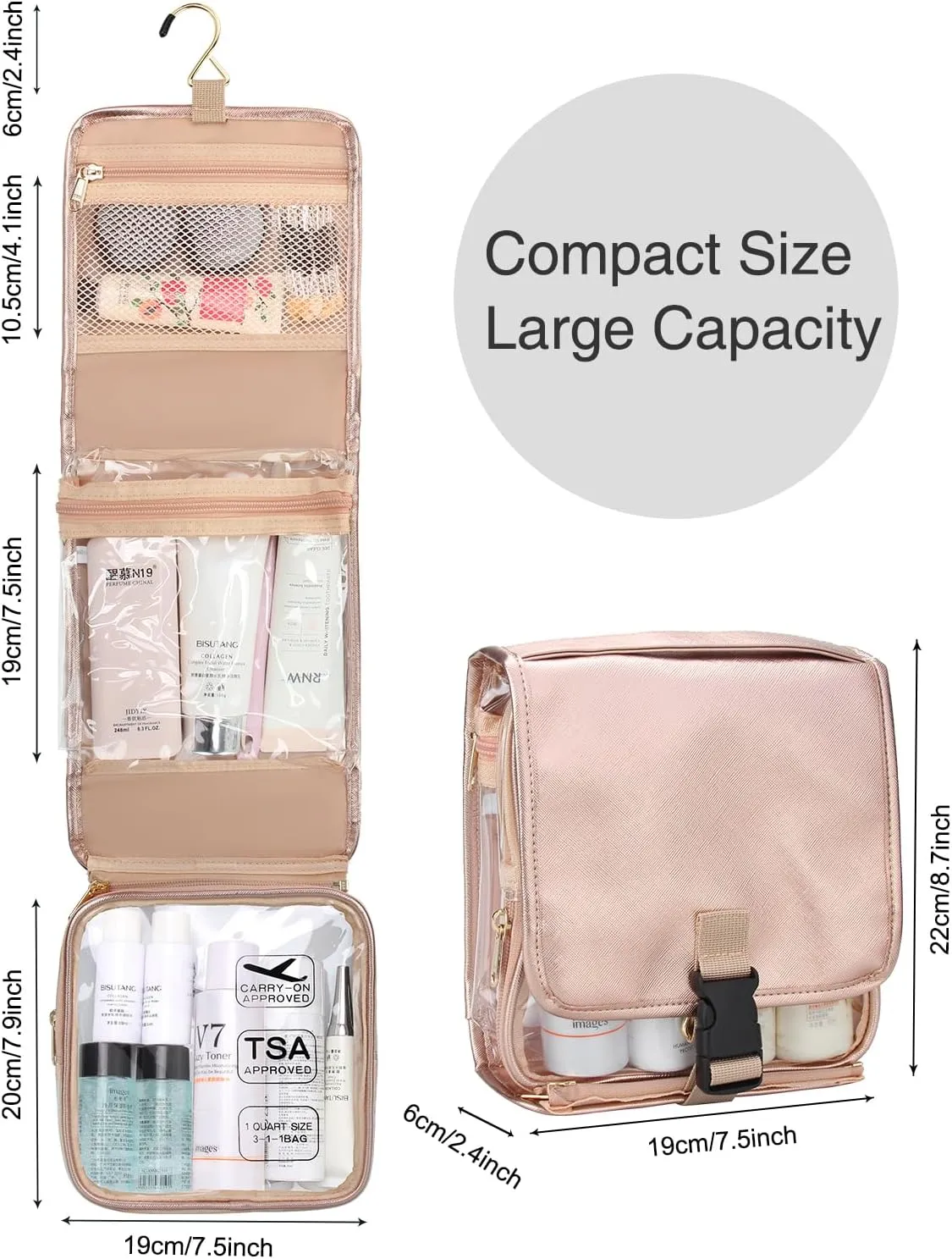Hanging Toiletry Bag for Women with Tsa Approved Toiletry Bag, Travel Foldable Toiletries Bag, Roll up Cosmetics Jewelry Toiletry Bag, Water Resistant Makeup Organizer
