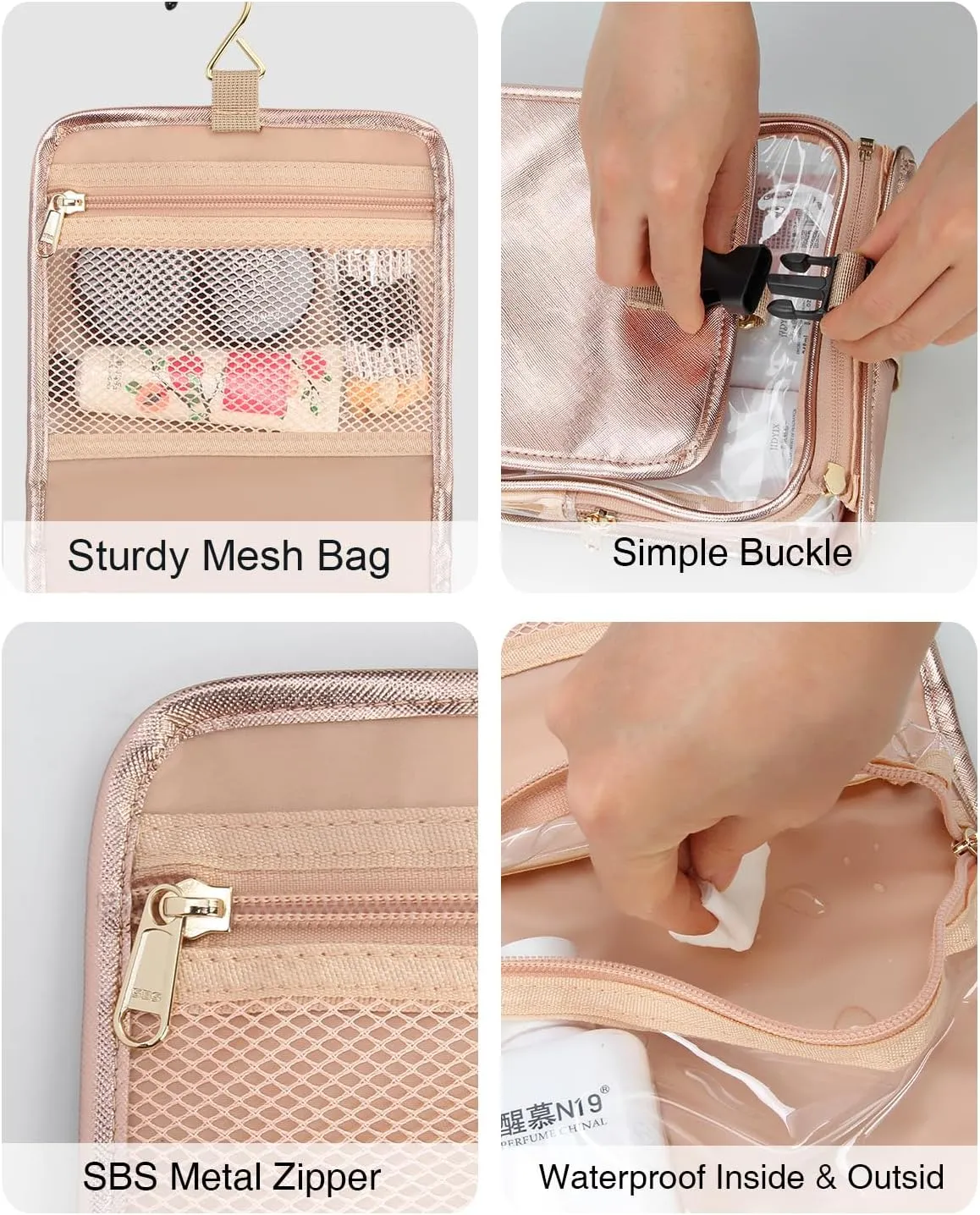Hanging Toiletry Bag for Women with Tsa Approved Toiletry Bag, Travel Foldable Toiletries Bag, Roll up Cosmetics Jewelry Toiletry Bag, Water Resistant Makeup Organizer