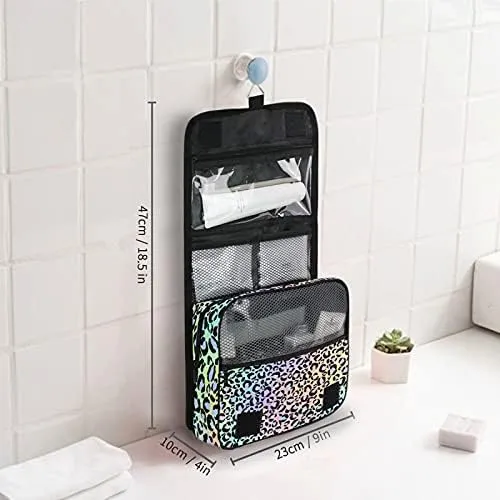 Hanging Toiletry Bag Holographic Leopard Print Makeup Travel bag for Toiletries Portable Toiletry Organizer Bags Clear Toiletry Cosmetic Kit