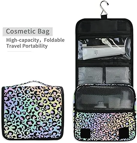Hanging Toiletry Bag Holographic Leopard Print Makeup Travel bag for Toiletries Portable Toiletry Organizer Bags Clear Toiletry Cosmetic Kit