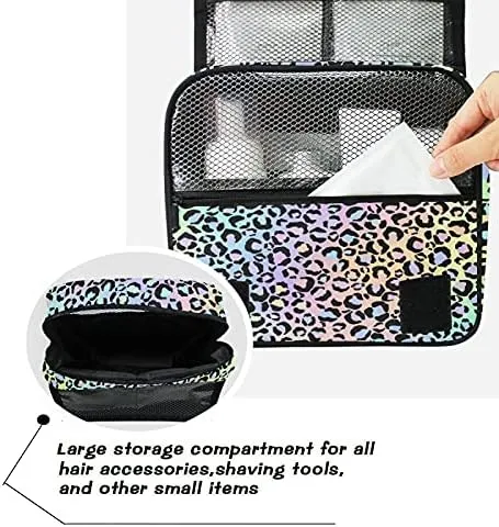 Hanging Toiletry Bag Holographic Leopard Print Makeup Travel bag for Toiletries Portable Toiletry Organizer Bags Clear Toiletry Cosmetic Kit